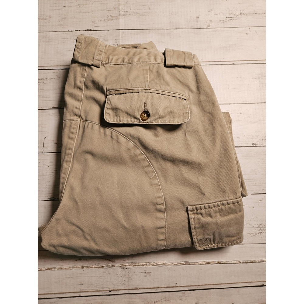 Orvis Mens Khaki Cargo Pants Size 34 Pleated Reinforced Seat Tan Outdoor Hiking
